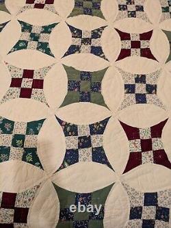 MCM Vintage Handmade/stitched Cathedral Window Patchwork Quilt W Scalloped Edges