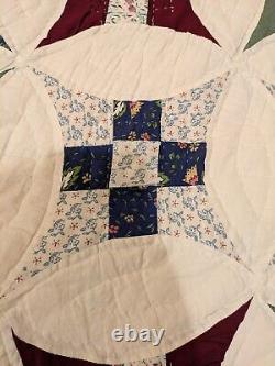 MCM Vintage Handmade/stitched Cathedral Window Patchwork Quilt W Scalloped Edges