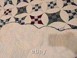 MCM Vintage Handmade/stitched Cathedral Window Patchwork Quilt W Scalloped Edges