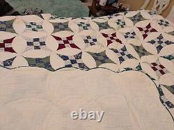 MCM Vintage Handmade/stitched Cathedral Window Patchwork Quilt W Scalloped Edges