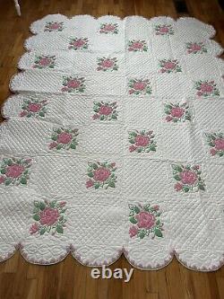 MINTYRoses Pink Vintage Embroidered QuiltHand Quilting Cottage Chic