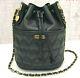 Moschino Drawstring Chain Shoulder Bag Vintage Heart Quilted Leather Black Color