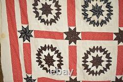 MUSEUM QUALITY Vintage 1870's Stars / Sunburst Antique Quilt Top SMALL SCALE