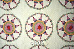 MUSEUM QUALITY Vintage 30's 9-Pointed Star Wheel Antique Quilt Sawtooth Borders