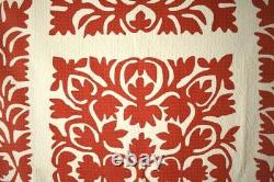 MUSEUM QUALITY Vintage PA Scherenschnitte Red & White Applique Antique Quilt