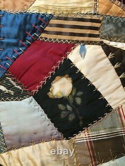 Magnificent Antique Crazy Quilt with American Flag, Fish & More