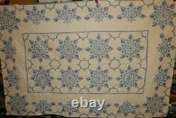 Matching Pair of Vintage Hand Made Gorgeous Blue Cross Stitch Twin Quilts 92x62
