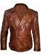 Men's Classic Diamond Biker Motorcycle Distressed Vintage Quilted Leather Jacket