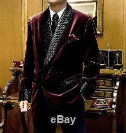 Mens Quilted Vintage Burgundy Velvet Blazer Smoking Bilberry Evening Jacket Coat