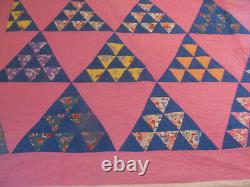 MintyVintage SUGAR LOAF Triangles QuiltBubble Gum Pink & FeedsackHand Quilted