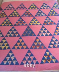 MintyVintage SUGAR LOAF Triangles QuiltBubble Gum Pink & FeedsackHand Quilted