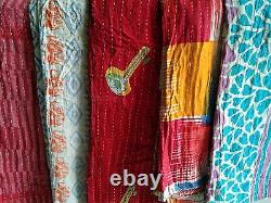 Mix Lot 10 PC Indian Quilt Handmade Throw Twin Kantha Vintage Reversible Blanket