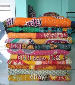 Mix Lot 10 PC Indian Quilt Handmade Throw Twin Kantha Vintage Reversible Blanket