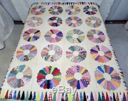NEVER USED Vintage Handmade Dresden Plate Quilt c1945 #8006 Bright Colorful