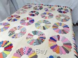 NEVER USED Vintage Handmade Dresden Plate Quilt c1945 #8006 Bright Colorful