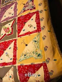 NEW! AMISH HANDMADE QUILT! MOTHERS DAY Made From Vintage Handkerchiefs! Queen