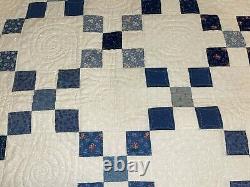 NEWithVintage HANDMADE Quilt IRISH CHAIN Blue White Cotton Charity CUSTOM QUILTED
