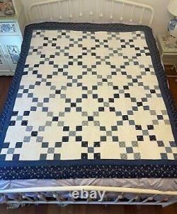 NEWithVintage HANDMADE Quilt IRISH CHAIN Blue White Cotton Charity CUSTOM QUILTED