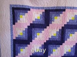 NOT SO VINTAGE Log Cabin Quilt, HANDMADE, King, 108 COTTON, Pink Purple Yellow