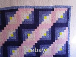 NOT SO VINTAGE Log Cabin Quilt, HANDMADE, King, 108 COTTON, Pink Purple Yellow