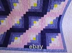 NOT SO VINTAGE Log Cabin Quilt, HANDMADE, King, 108 COTTON, Pink Purple Yellow