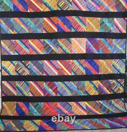 NOT SO Vintage Patchwork Handmade STRING Quilt, 84 X 92, BATIKS, QUALITY, EUC