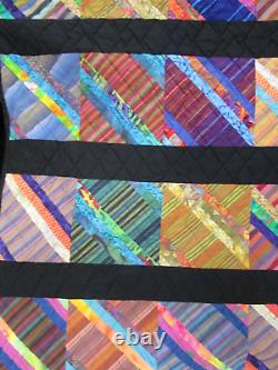 NOT SO Vintage Patchwork Handmade STRING Quilt, 84 X 92, BATIKS, QUALITY, EUC