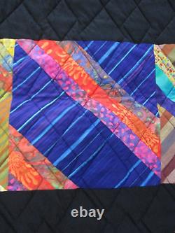 NOT SO Vintage Patchwork Handmade STRING Quilt, 84 X 92, BATIKS, QUALITY, EUC