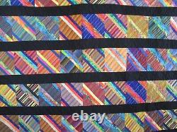 NOT SO Vintage Patchwork Handmade STRING Quilt, 84 X 92, BATIKS, QUALITY, EUC