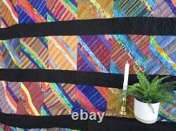 NOT SO Vintage Patchwork Handmade STRING Quilt, 84 X 92, BATIKS, QUALITY, EUC