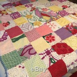 NWT Vintage Chenille Bedspread Topper\Quilt\Throw handmadepeacockflowersWow