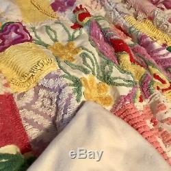 NWT Vintage Chenille Bedspread Topper\Quilt\Throw handmadepeacockflowersWow