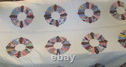 Never UsedVintage DRESDEN PLATE Handmade Quilt withOld Prints Hand Quilted68x86