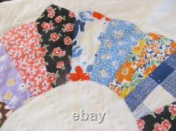 Never UsedVintage DRESDEN PLATE Handmade Quilt withOld Prints Hand Quilted68x86