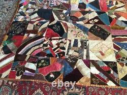 New England antique crazy quilt 1800s with embroidery