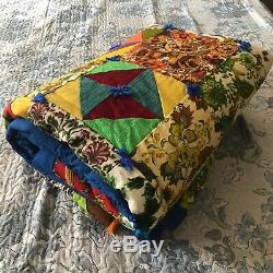 New Home Made Vintage Upholstery Square Quilt Unused Cotton 76 x 90