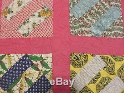 New USA Made Queen Size Quilt -Vintage Patchwork 90 x 90 50's Fabrics