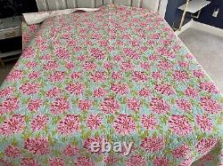 Newly Hand Made Vintage Handkerchief Queen King Large Quilt Pink Green 99x105