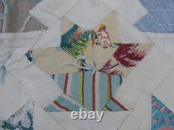 Nice LG. Colorful Antique Handmade BASKET PATTERN Patchwork Quilt, c1920, GIFT