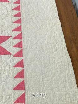 Nice Quilting! PA c 1930s Pink Stars QUILT Vintage Sawtooth Lancaster Co