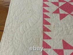 Nice Quilting! PA c 1930s Pink Stars QUILT Vintage Sawtooth Lancaster Co