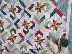 Not So Vintage Batik Quilt, Star Pattern, Patchwork, 72 X 92, Excellent