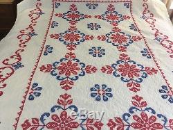 OMG! VINTAGE Handmade Cross Stitch QUILT Well Quilted Patriotic Colors 65 x 93