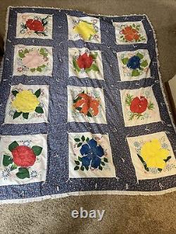 OMG! Vintage Handmade Hand Quilted Floral Quilt 80x64