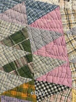 OMG Vintage Handmade Homespun Fabric Triangle Tumblers Quilt 69x81 Twin #673