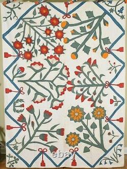 OUTSTANDING, FOLKY Vintage 1870's Floral Applique Antique Quilt Swag Border