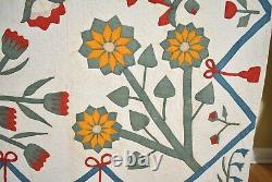 OUTSTANDING, FOLKY Vintage 1870's Floral Applique Antique Quilt Swag Border