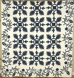 OUTSTANDING Vintage 1840's Oak Reel Applique Antique Quilt AMAZING BORDER