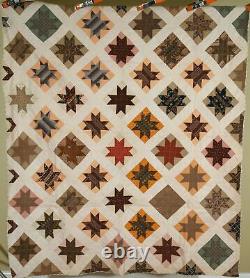 OUTSTANDING Vintage 1870's Stars Antique Quilt VERY EARLY FABRICS