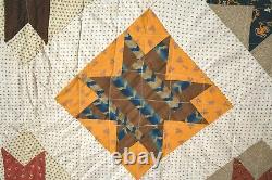 OUTSTANDING Vintage 1870's Stars Antique Quilt VERY EARLY FABRICS